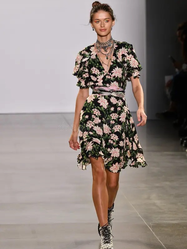 Nwt Nicole Miller Black Floral Wrap Midi Dress With Pink Blooms Sz P
